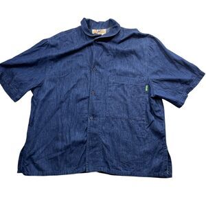 Gene Ewing Bis Medium Denim Blouse Vintage Short Sleeve 100% Cotton Button
